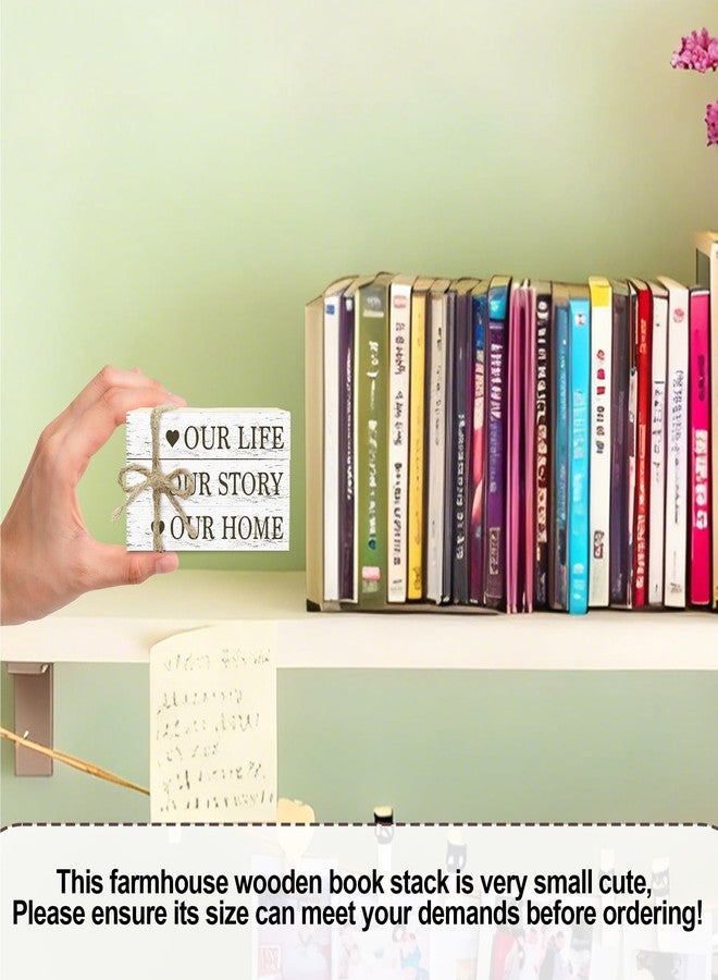 كتب ديكور للمنزل، مجموعة كتب خشبية ريفية لتزيين الطاولة، كتب ديكور منزلنا بعنوان "حياتنا قصتنا" لرفوف كتب غرفة المعيشة، ديكور كتب ريفية مكدسة (L17) - Image 2